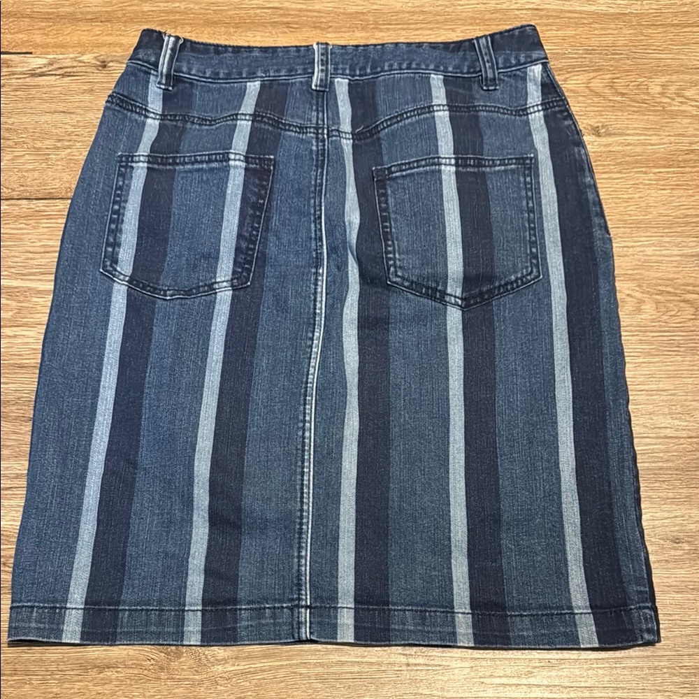 Maeve by Anthropologie Striped Button Front Midi Denim Skirt Size 6 - Picture 2 of 7